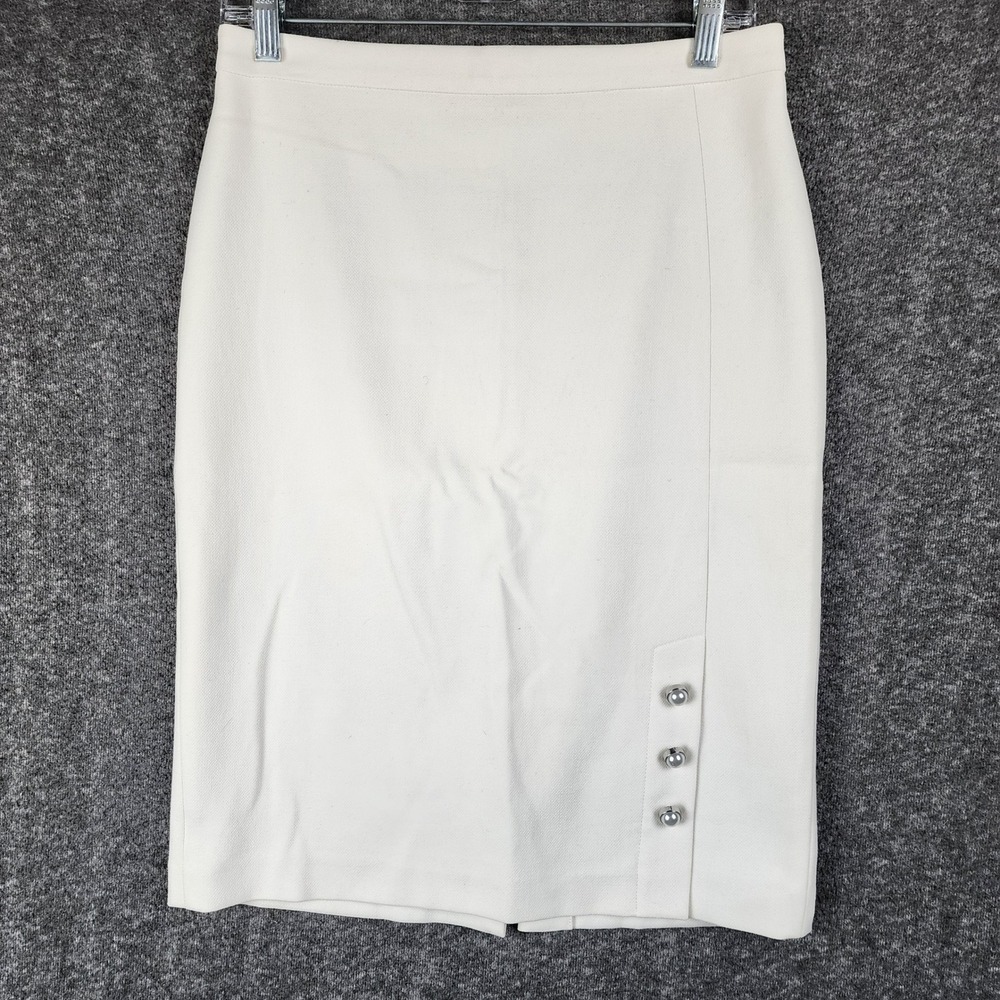 Ann Taylor Factory Pencil Skirt Womens 4 Cream Button Detail EUC